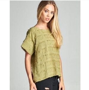 ELLISON FRAY TOP Olive shag top Size Large